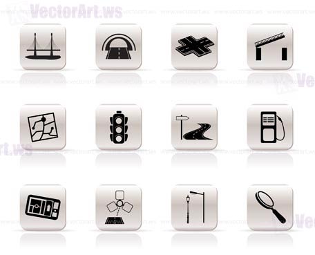 Simple Road, navigation and travel icons - vector icon set