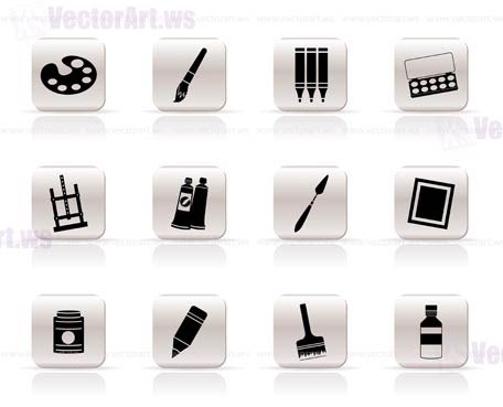 Simple painter, drawing and painting icons -  vector icon set