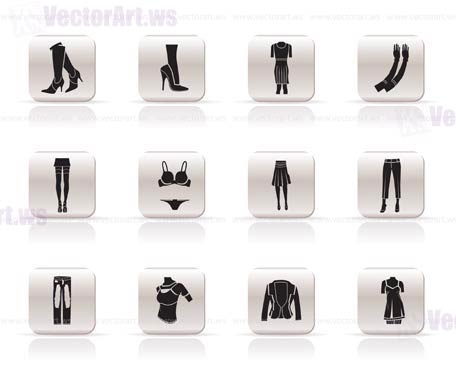 woman and female clothes Simple icons - vector icon set