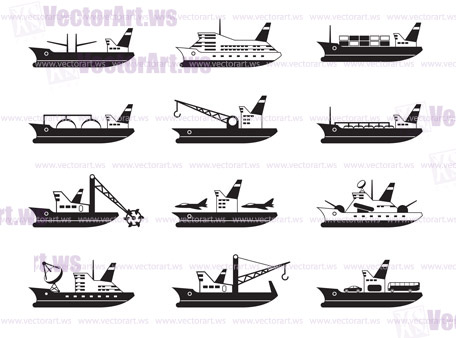Diverse commercial and passenger ships - vector illustration