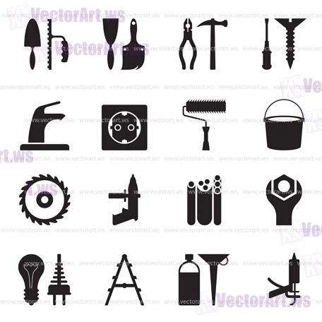 Tools and equipment for construction - vector illustration