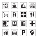 Gas station, mall and motel icons set - vector illustration