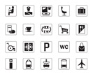 Airport, bus station and railway station icons set - vector illustration