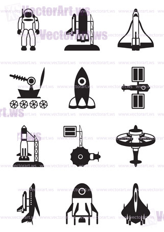 Astronaut, space shuttle and spaceship - vector illustration