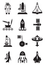 Astronaut, space shuttle and spaceship - vector illustration