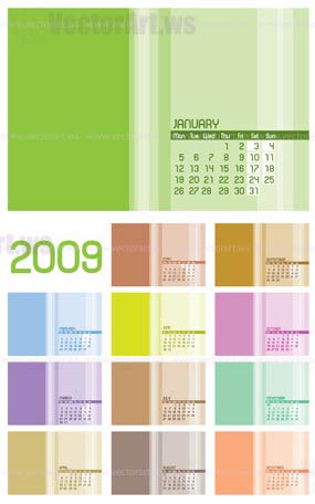 12 pages Calendar 2009 - 12 months