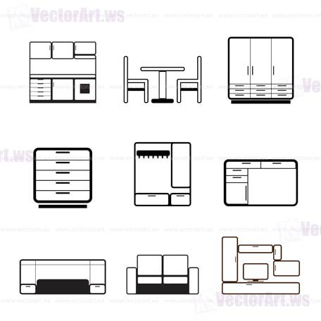 Furniture and furnishing icons - vector icon set