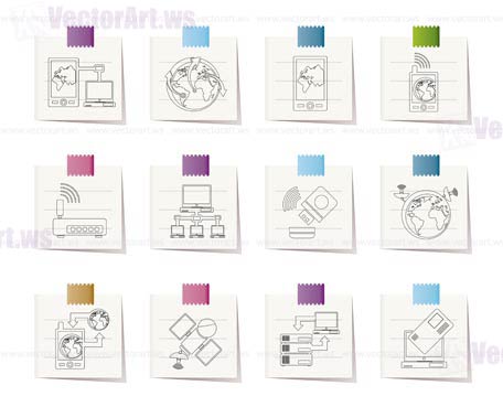 communication, computer and mobile phone icons - vector icon set