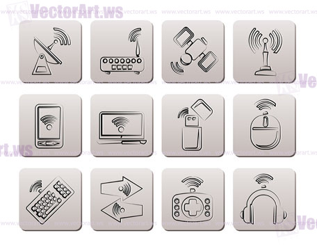 Wireless and communication technology icons - vector icon set