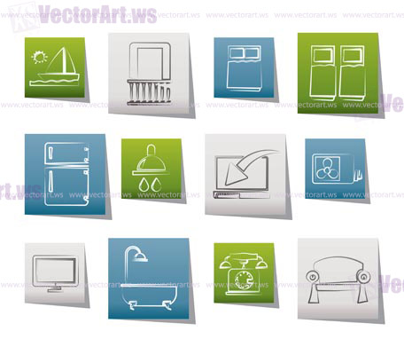 Hotel and motel room facilities icons - vector icon set