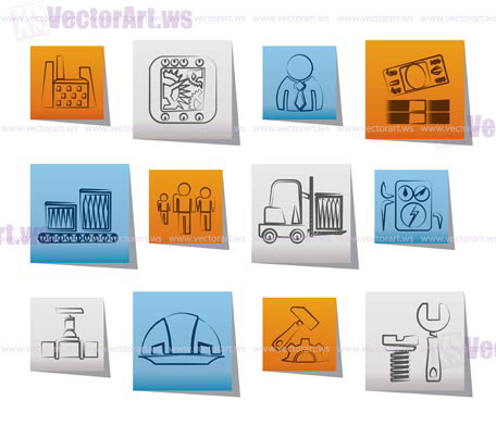 Business, factory and mill icons - vector icon set