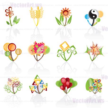 12 abstract flowers -vector icon