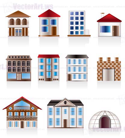 Various variants of houses and buildings - Vector Illustration
