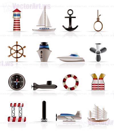 Marine, Sailing and Sea Icons - Vector Icon Set