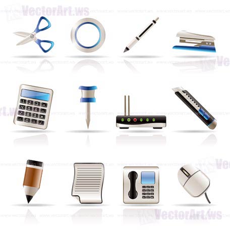 Realistic Business and Office Icons - Vector Icon Set
