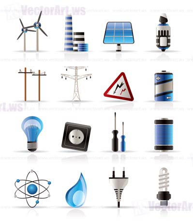 Electricity,  power and energy icons - vector icon set