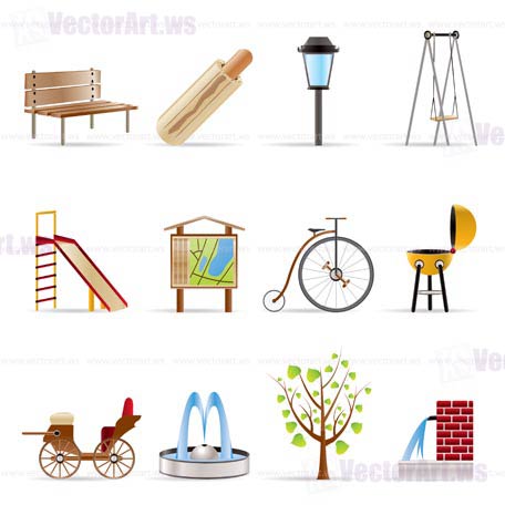 Park objects and signs icon - vector icon set