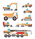 different types of trucks and  excavators icons - Vector icon set