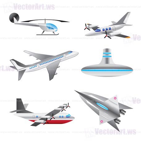different types of Aircraft Illustrations and icons - Vector icon set