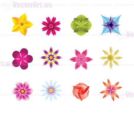 12 abstract flower icons -vector icon set