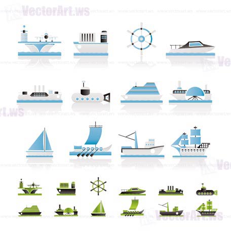 different types of boat and ship icons - Vector icon set