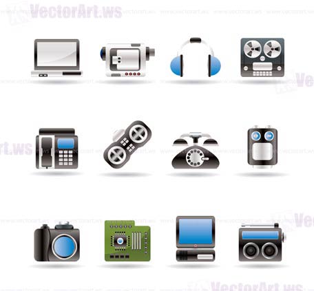 electronics, media and technical equipment icons - vector icon set