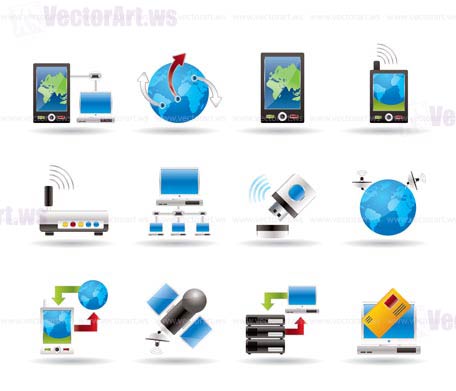 communication, computer and mobile phone icons - vector icon set