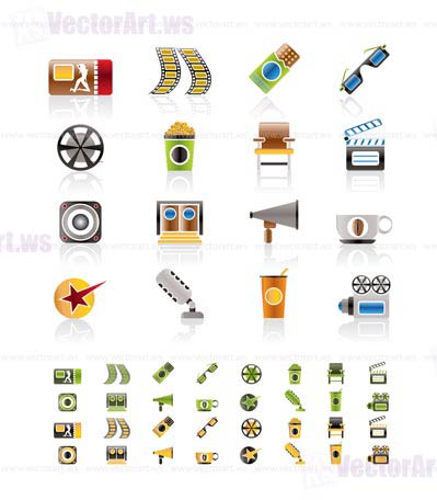 Cinema and Movie - vector icon set  - 3 colors included