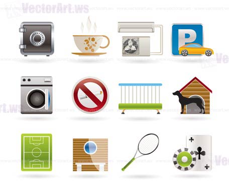 hotel and motel amenity icons - vector icon set