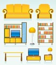 living room objects, furniture and equipment - vector illustration