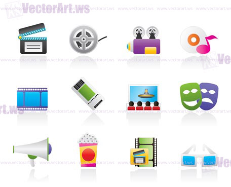 Movie theatre and cinema icons - vector icon set