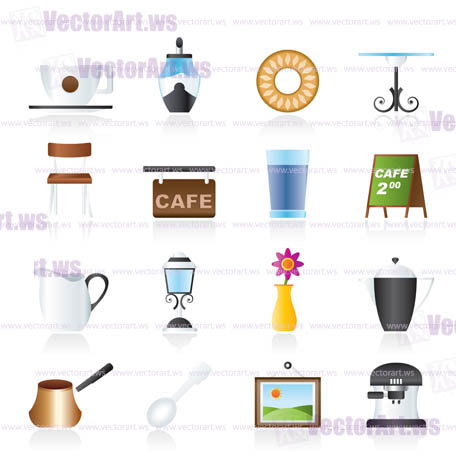 Cafe and coffeehouse icons - vector icon set