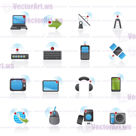 wireless and technology icons - vector icon set