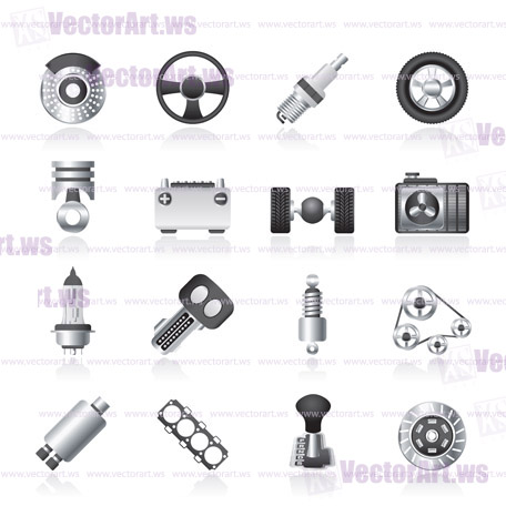 Different kind of car parts icons - vector icon set