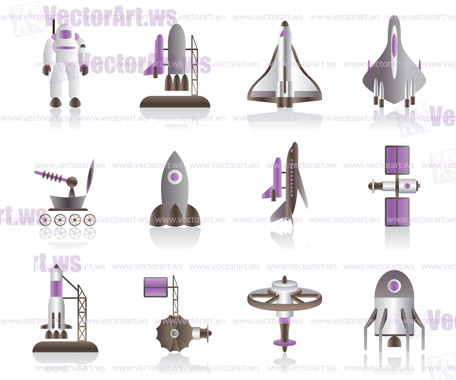 Spacecraft, space shuttles and astronaut - vector illustration