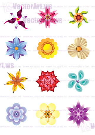 Colourful flower icons set - vector illustration