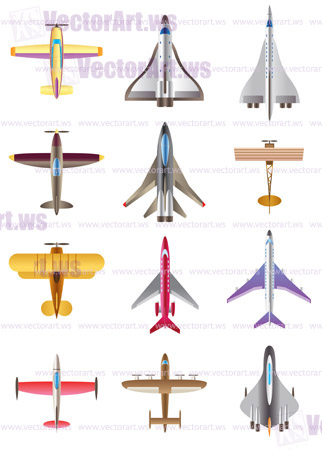 Different airplanes icons set - vector illustration