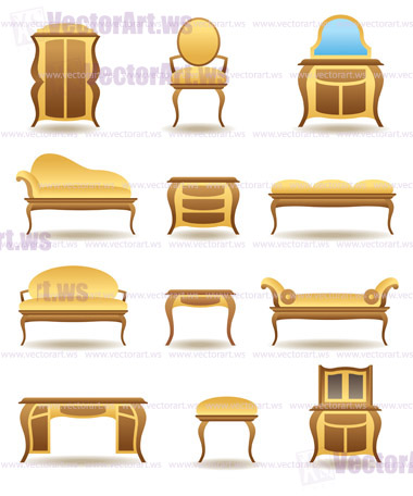 Classical home furniture icons set - vector illustration