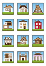 Private houses and homes icons set - vector Illustration
