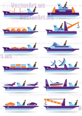 Different cargo ships icons set - vector illustration