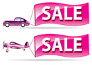 Sale flyer coming by car and airplane - vector illustration