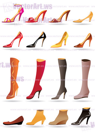 Ladies slippers, shoes and boots - vector illustration
