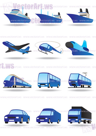 Road, sea and space transport icons set - vector illustration