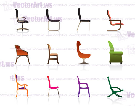 Luxury, office, interior and plastic chairs - vector illustration