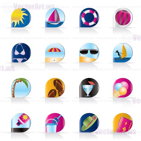 Realistic Summer and Holiday Icons - Vector Icon Set