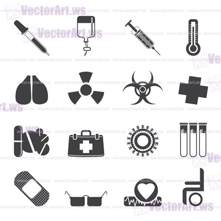 Silhouette collection of  medical themed icons and warning-signs - Vector Icon Set