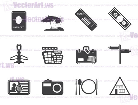 Silhouette Simple Travel and trip Icons- Vector Icon Set