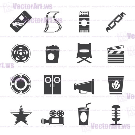 Silhouette Simple Cinema and Movie Icons - vector icon set