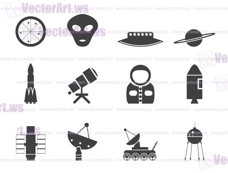 Silhouette Astronautics and Space Icons - Vector Icon Set