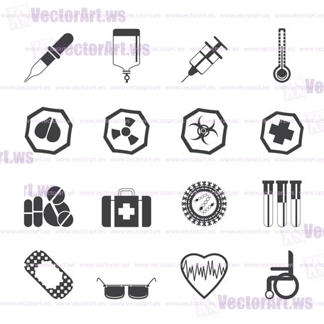 Silhouette Simple  medical themed icons and warning-signs - vector Icon Set